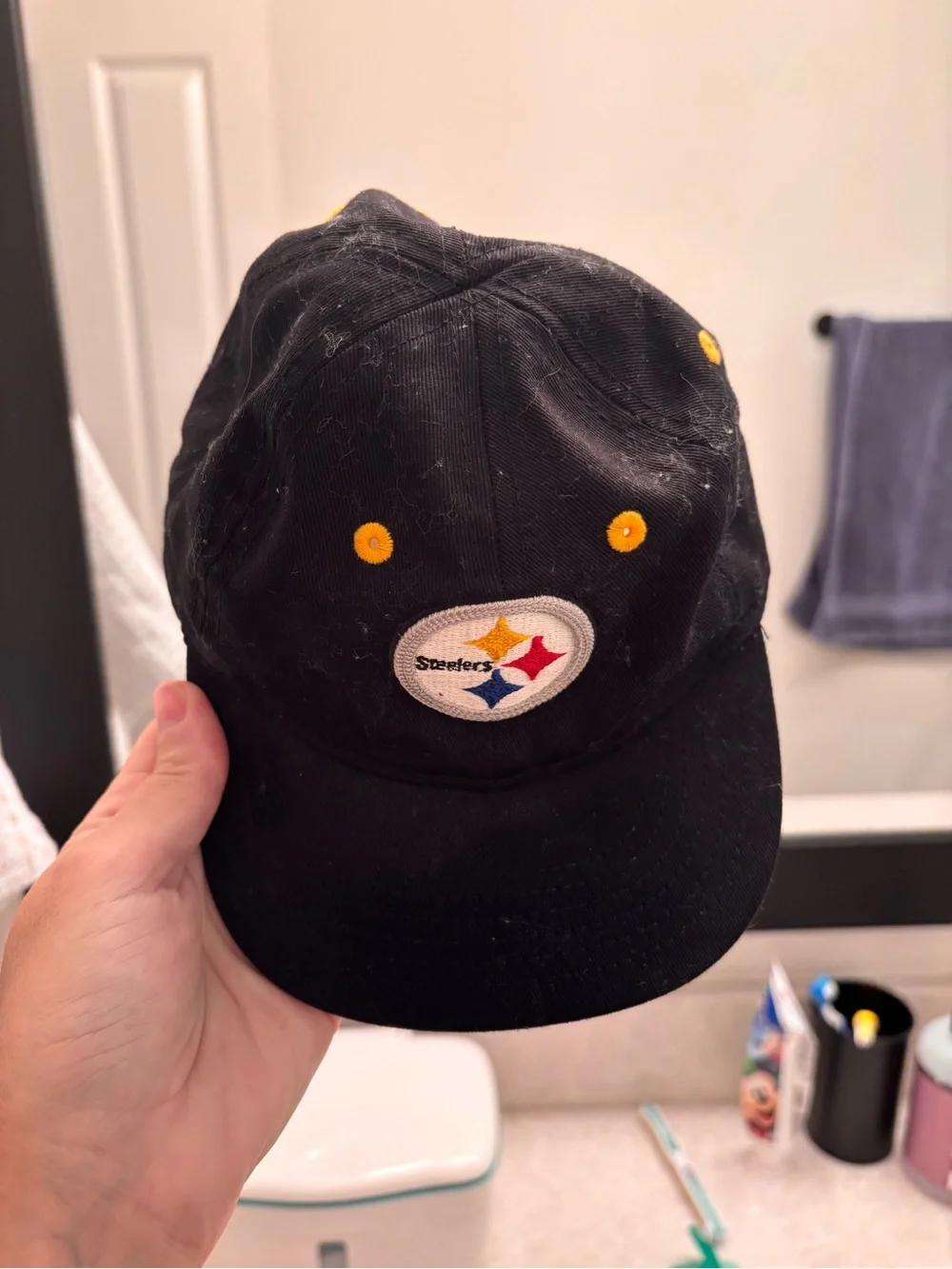 NFL Kids Pittsburgh Steelers Black Cap with Yellow Eyelets and Team Logo